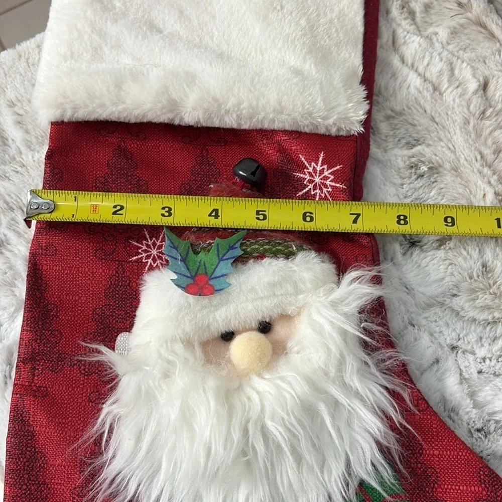 Adorable Red Christmas Stocking with Santa Design & Real Bell